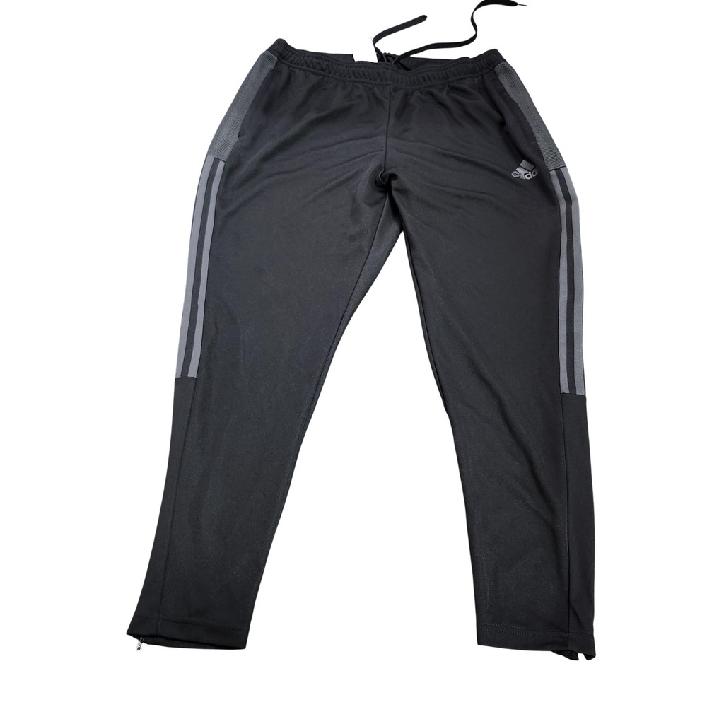 Adidas Track Pants Womens 1X Black 3-Stripes Elastic Waist Ankle Zip Athletic